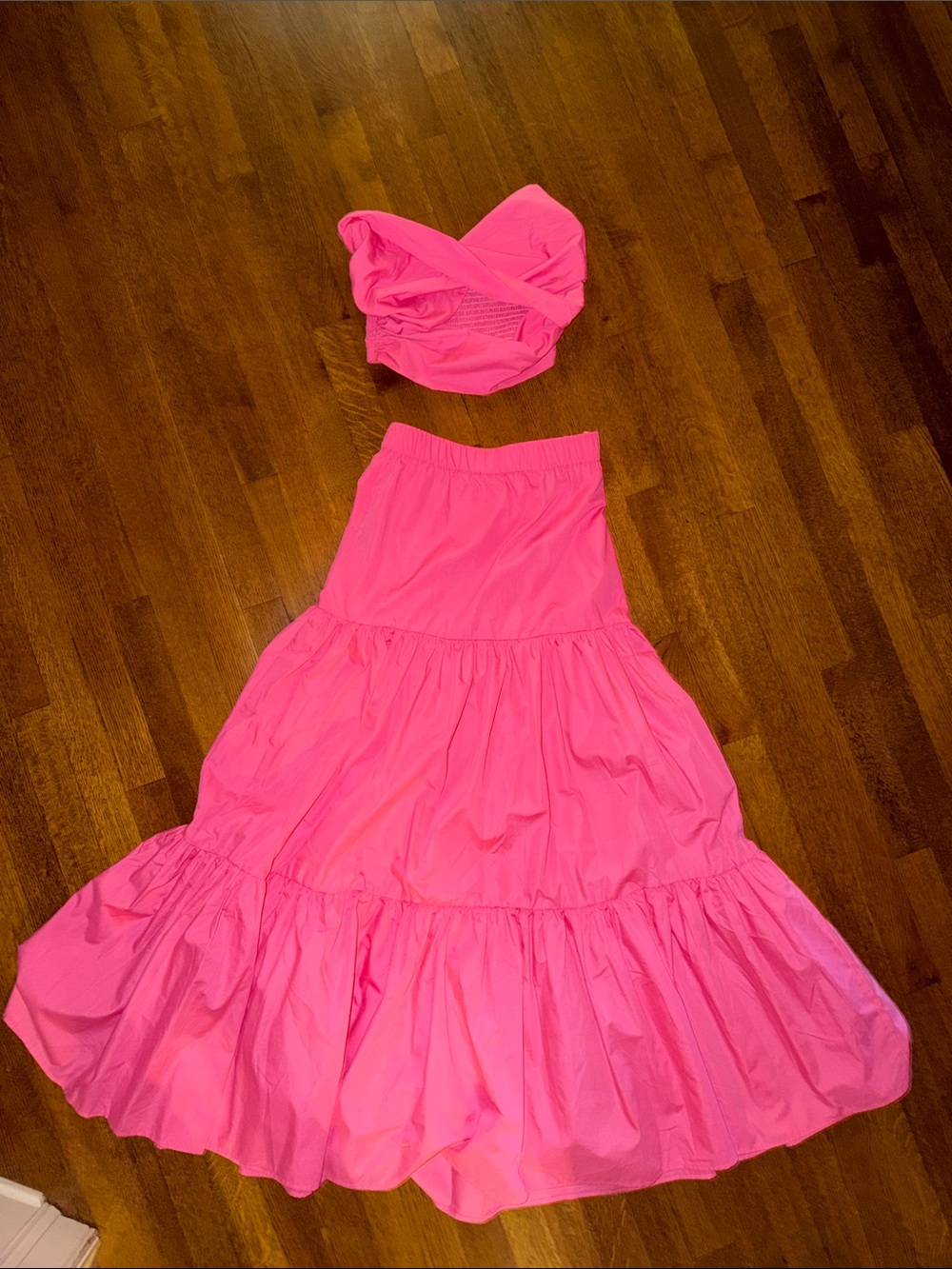 Pink Tiered Maxi Dress with Strapless Bodice - Women